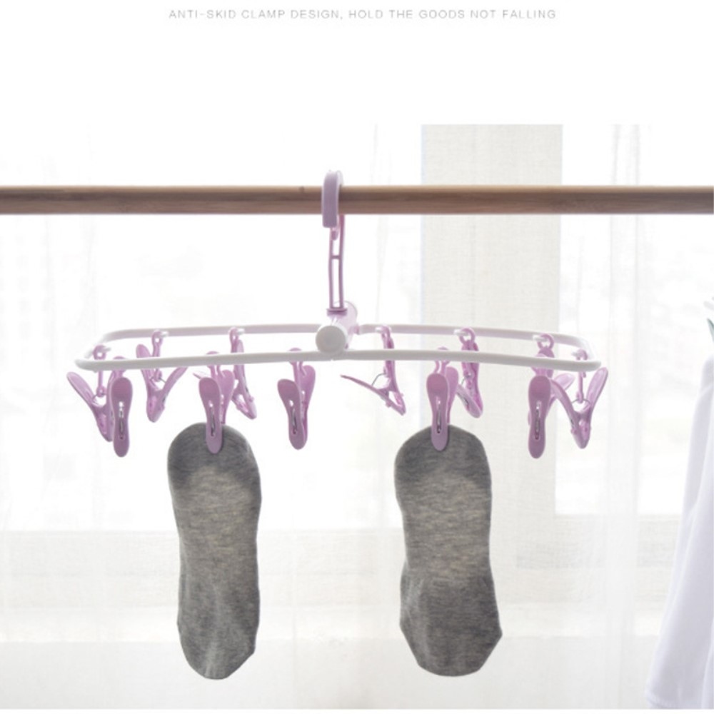 Skladací plastový sušiak na ponožky (12 kolíčkov) - fialový