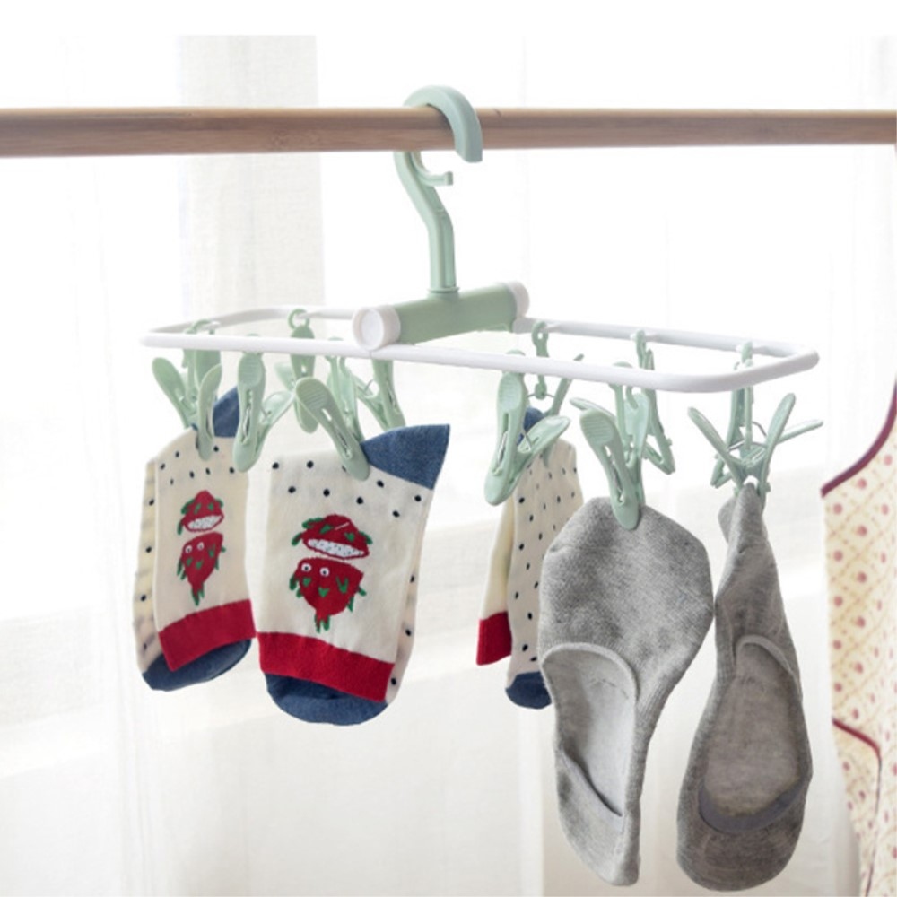 Skladací plastový sušiak na ponožky (12 kolíčkov) - zelený