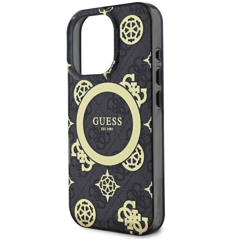 Guess IML 4G Peony MagSafe Zadný Kryt pre iPhone 16 Pro Black