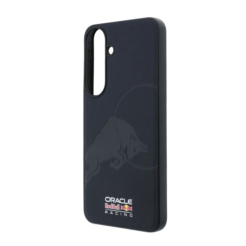 Red Bull PU kožený zadný kryt so sieťovinou, s reliéfnym logom býka a magnetickým uzáverom pre Samsung Galaxy S26 FE, tmavomodrý 