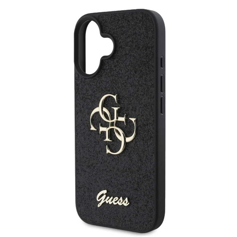 Guess PU Fixed Glitter 4G Metal Logo Zadný Kryt pre iPhone 16 Black