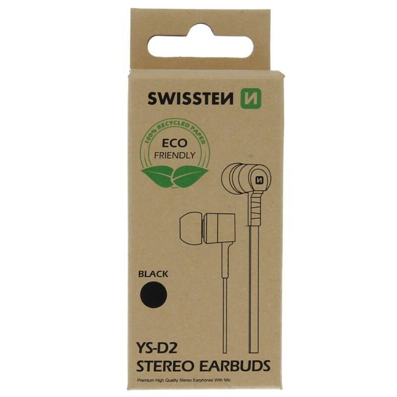 Sluchátka Swissten earbuds rainbow YS-D2 ECO - černá