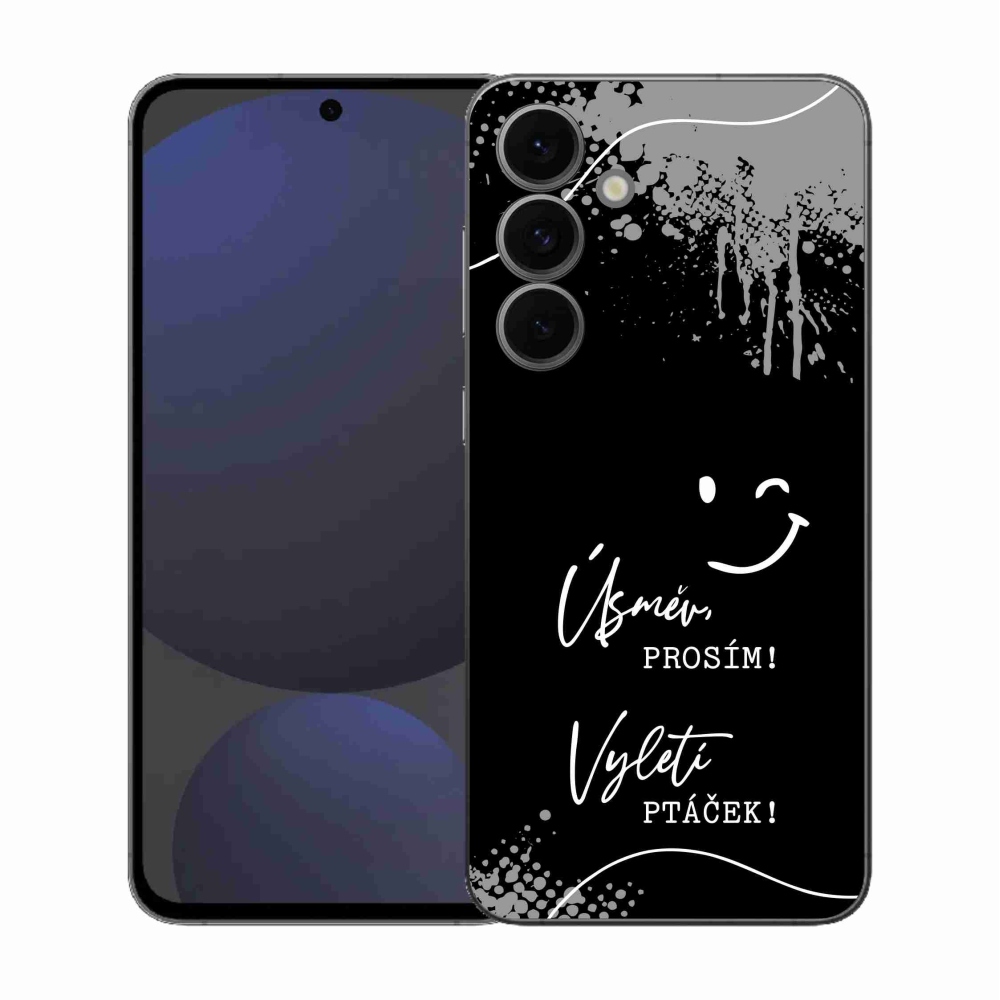 Gélový kryt mmCase na Samsung Galaxy S25 FE - vtipný text 4 čierne pozadie
