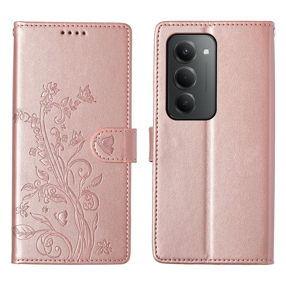 Flowery knižkové puzdro na Xiaomi Redmi 15 5G (169mm) - ružovozlaté