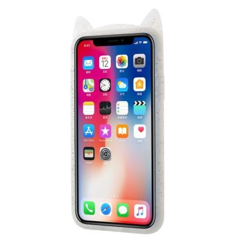 Smile cat 3D silikónový obal na iPhone X - biely
