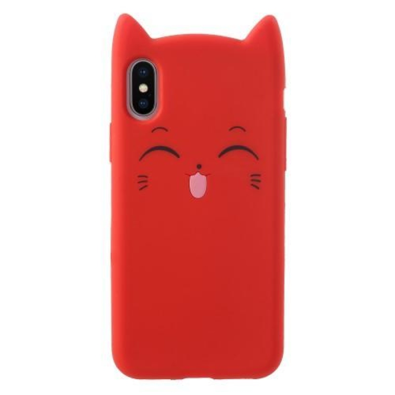 Smile cat 3D silikónový obal na iPhone X - červený