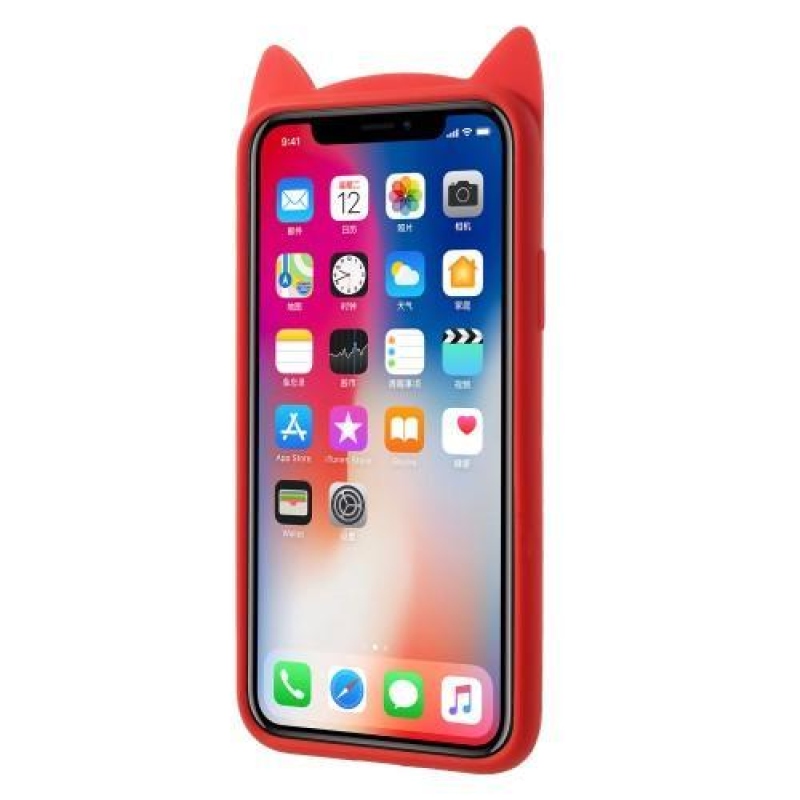Smile cat 3D silikónový obal na iPhone X - červený