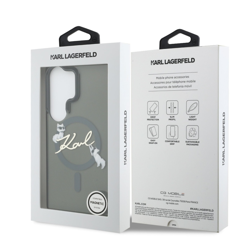 Karl Lagerfeld IML Choupette Karl Script Logo Magnetický zadný kryt pre Samsung Galaxy S26 Ultra Black