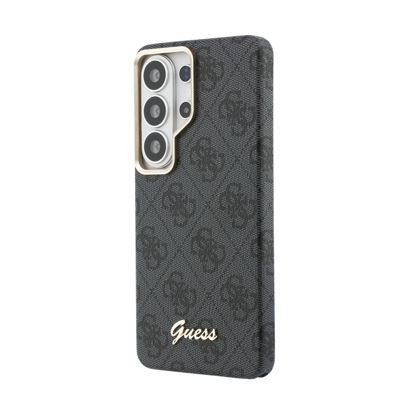 Guess PU 4G Script Metal Logo Magnetic Back Cover pre Samsung Galaxy S26 Ultra Black