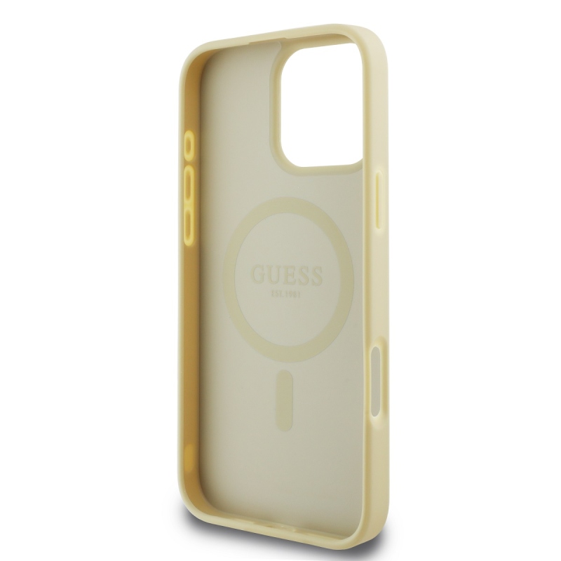 Guess Saffiano Peón Stamp MagSafe Zadný Kryt pre iPhone 16 Pro Gold