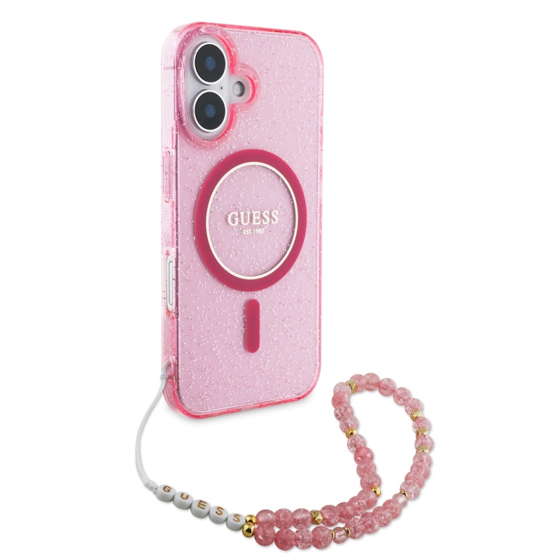Guess IML Glitter Strap MagSafe zadný kryt pre iPhone 16 Plus Pink