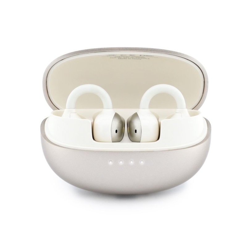 Bezdrôtové slúchadlá Guess s metalickým povrchom, klasickým logom a technológiou OWS, zlaté