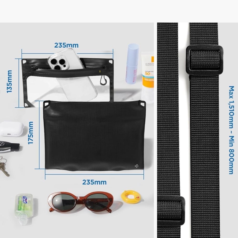 Spigen AquaShield A640 univerzálna vodotesná taška cez rameno a púzdro - čierna