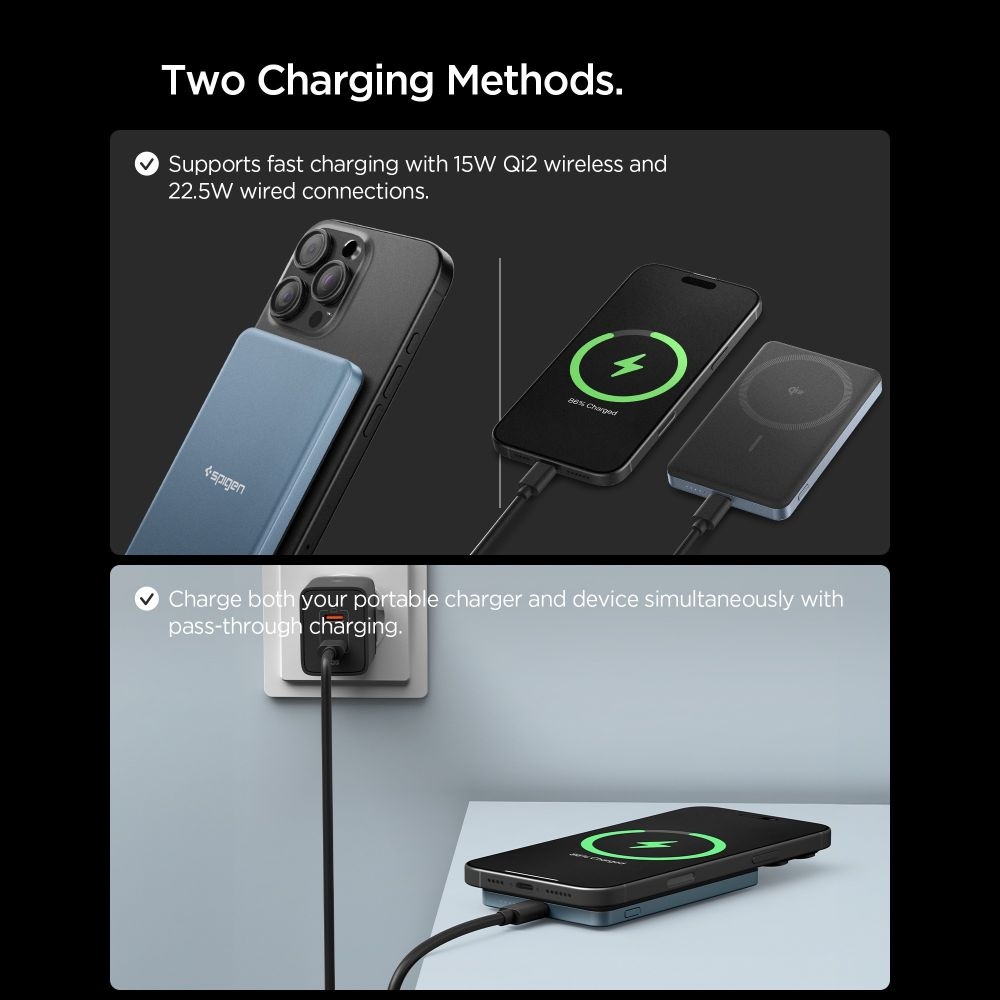 Spigen EA2205MQ MagSafe powerbanka 5000 mAh 22,5 W Qi2 - modrá