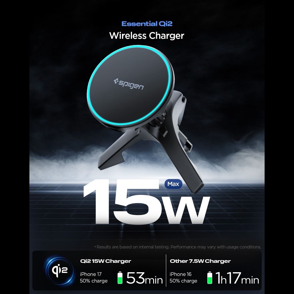 Spigen EV15MAQ magnetický držiak do ventilácie s MagSafe 15W Qi2 - čierny