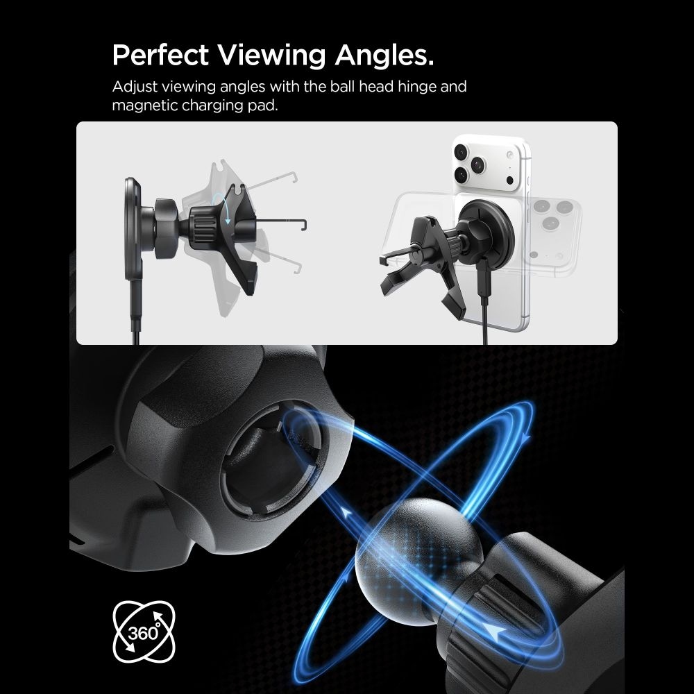 Spigen EV15MAQ magnetický držiak do ventilácie s MagSafe 15W Qi2 - čierny