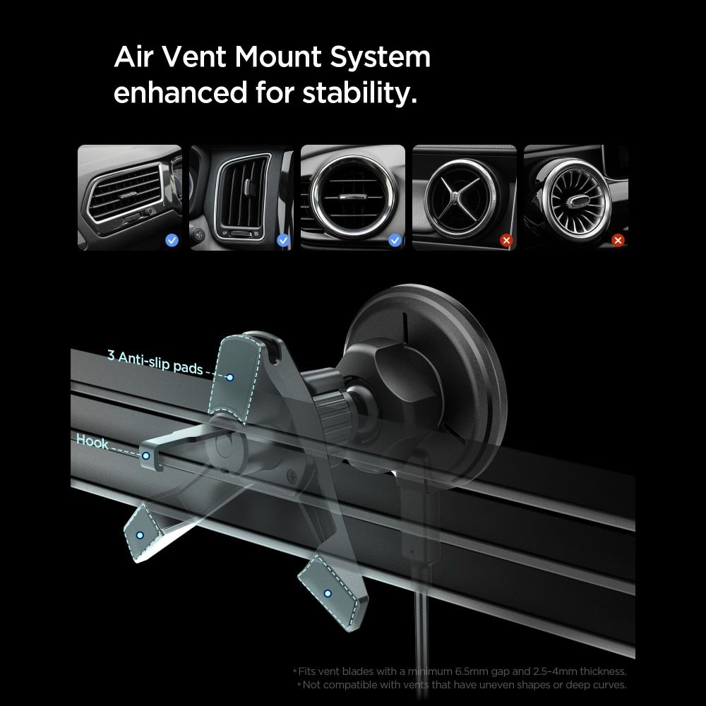 Spigen EV15MAQ magnetický držiak do ventilácie s MagSafe 15W Qi2 - čierny