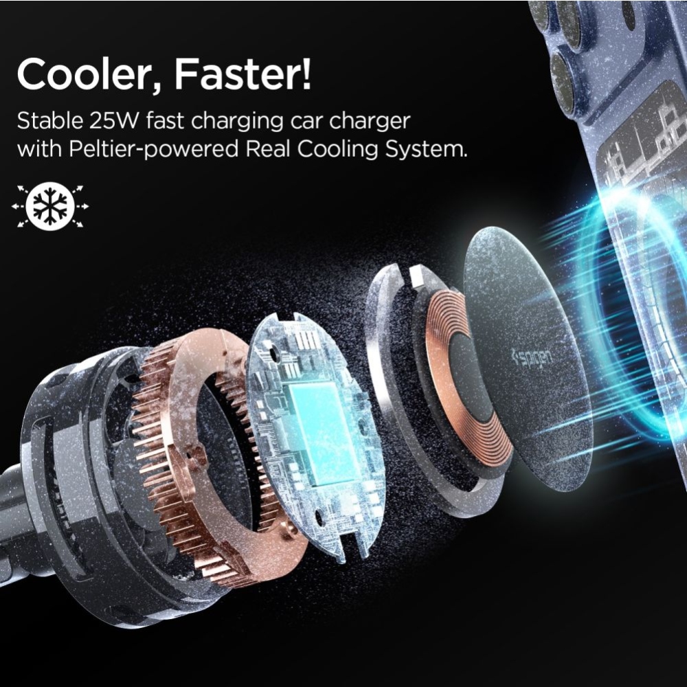 Spigen EV25MFAQ držiak do ventilácie s MagSafe Qi2 bezdrôtovým nabíjaním 25W - čierny