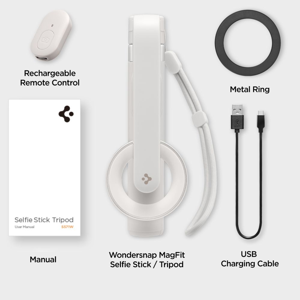 Spigen S571W MagSafe Bluetooth selfie tyč s trojnožkou - béžová