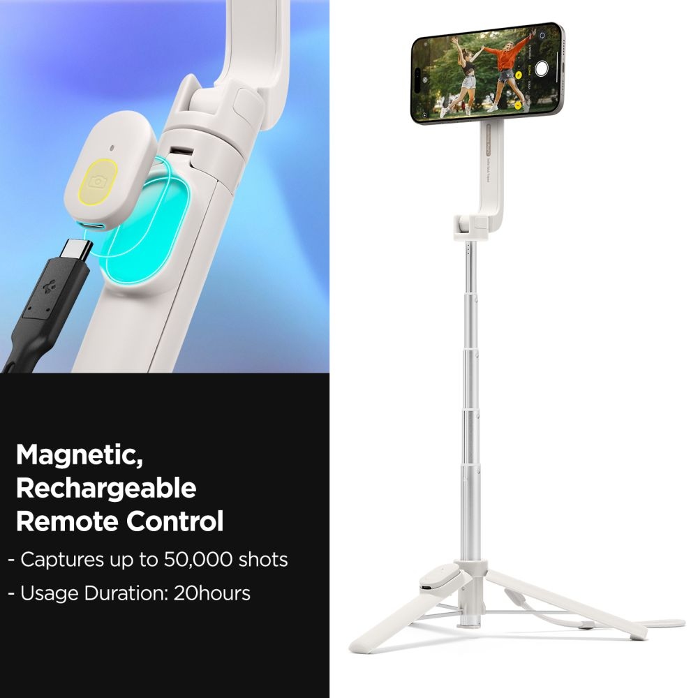 Spigen S571W MagSafe Bluetooth selfie tyč s trojnožkou - béžová