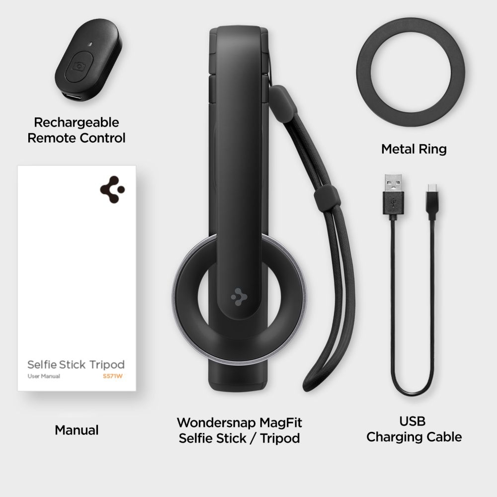 Spigen S571W MagSafe Bluetooth selfie tyč s trojnožkou - čierna