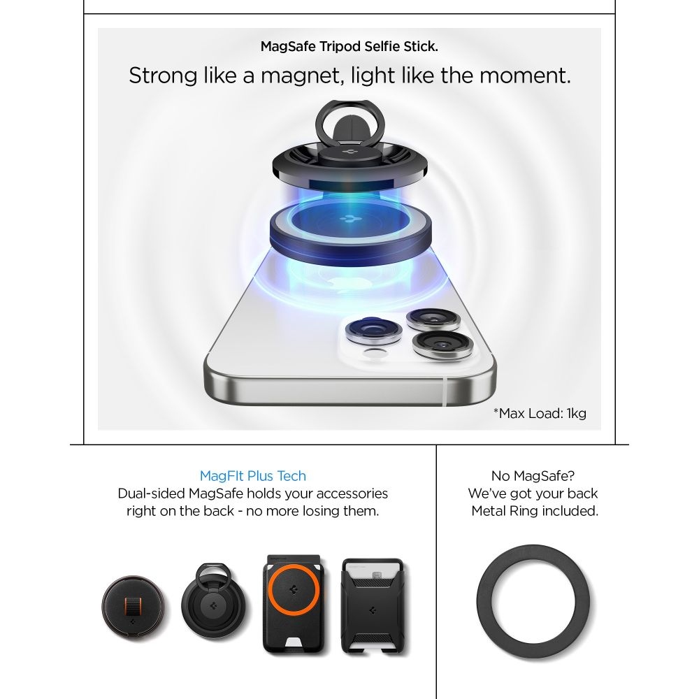 Spigen S581W MagSafe Bluetooth selfie tyč s trojnožkou - čierna