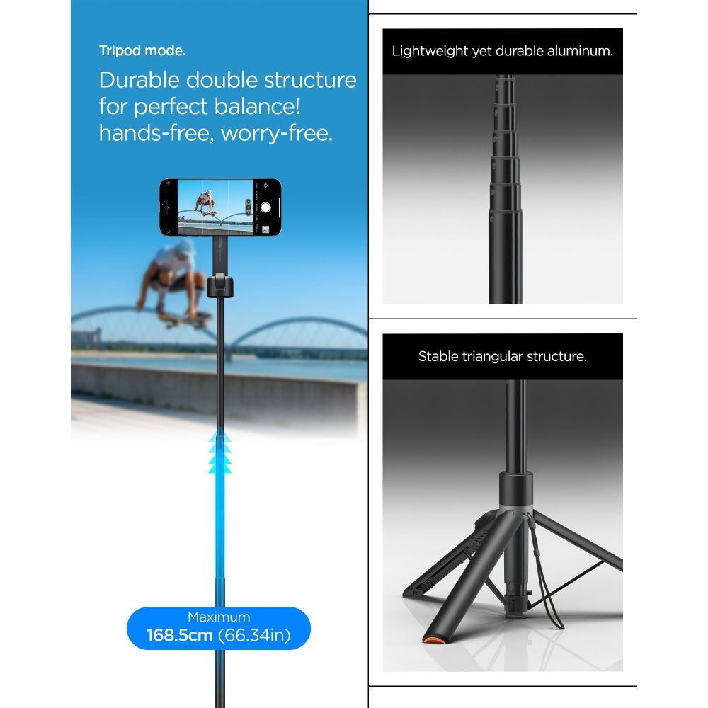 Spigen S581W MagSafe Bluetooth selfie tyč s trojnožkou - čierna