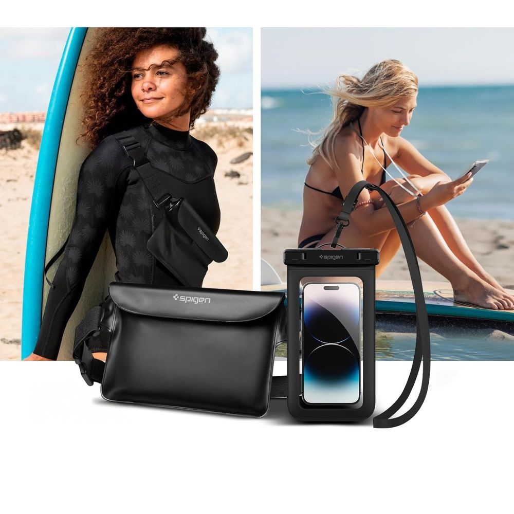 Spigen univerzálne vodotesné puzdro A621 a taška - čierne