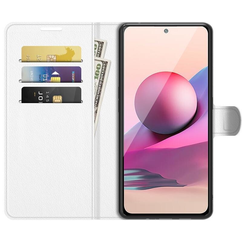 Split PU kožené peněženkové puzdro na mobil Xiaomi Redmi Note 10 4G/Redmi Note 10S/Poco M5s - biele