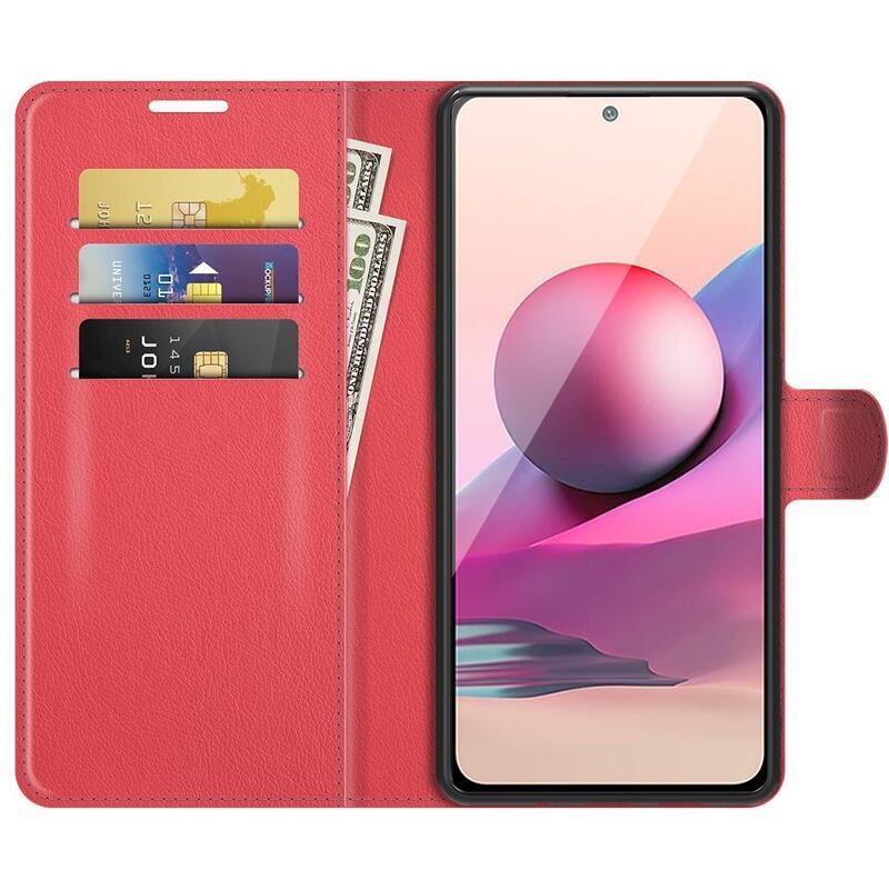 Split PU kožené peněženkové puzdro na mobil Xiaomi Redmi Note 10 4G/Redmi Note 10S/Poco M5s - červené