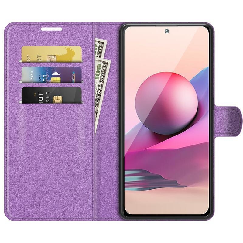 Split PU kožené peněženkové puzdro na mobil Xiaomi Redmi Note 10 4G/Redmi Note 10S/Poco M5s - fialové