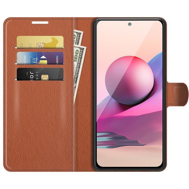 Split PU kožené peněženkové puzdro na mobil Xiaomi Redmi Note 10 4G/Redmi Note 10S/Poco M5s - hnedé