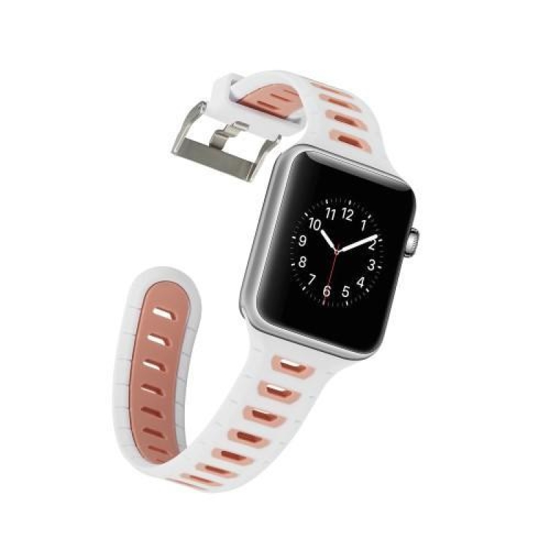 Športy silikónový remienok na Apple Watch 38mm - biely a ružový