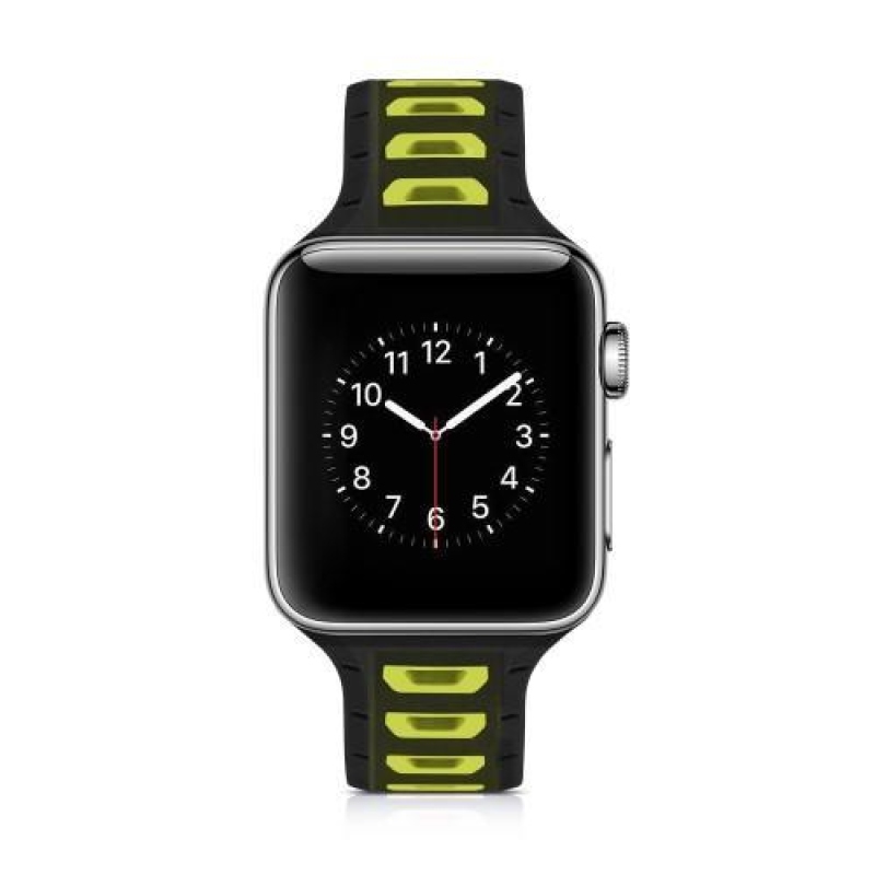 Športy silikónový remienok na Apple Watch 38mm - čierny a žltozelený