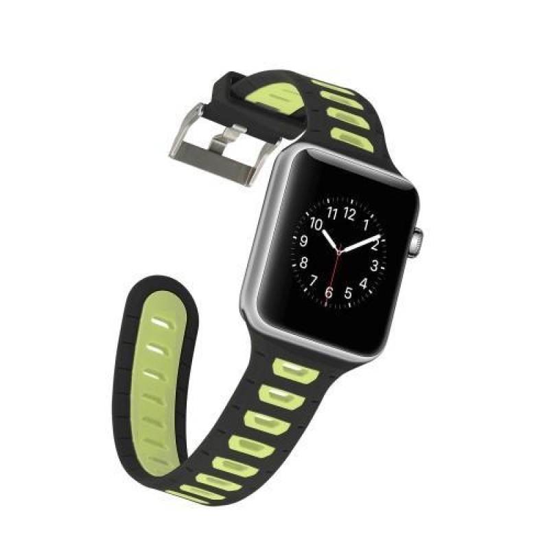 Športy silikónový remienok na Apple Watch 38mm - čierny a žltozelený