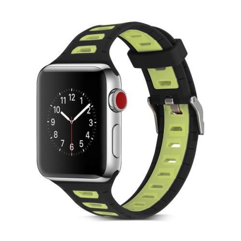 Športy silikónový remienok na Apple Watch 38mm - čierny a žltozelený