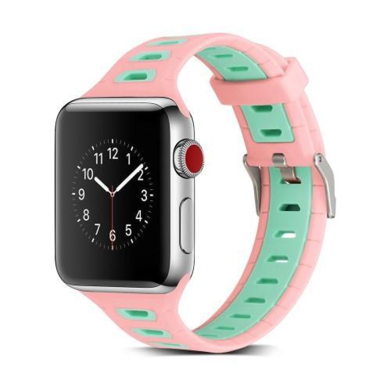 Športy silikónový remienok na Apple Watch 38mm - ružový a zelený