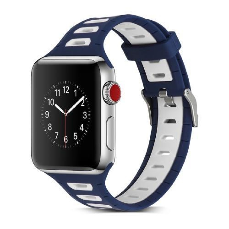 Športy silikónový remienok na Apple Watch 38mm - tmavomodrý a biely