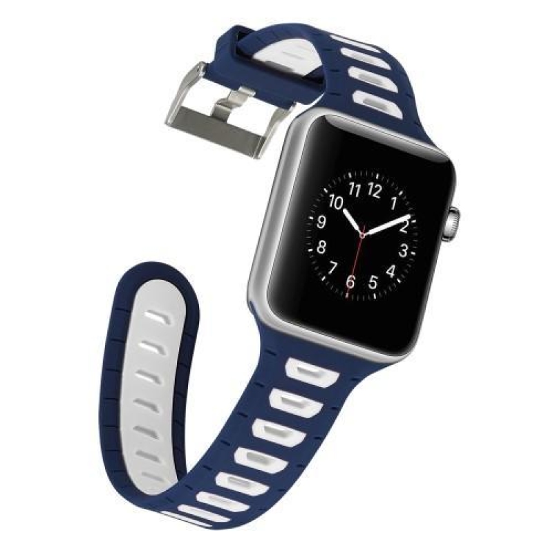 Športy silikónový remienok na Apple Watch 38mm - tmavomodrý a biely