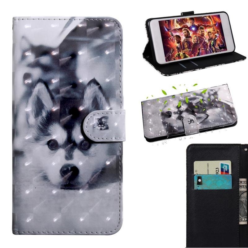 Spot PU kožené peněženkové puzdro na mobil Samsung Galaxy M31s - čiernobiely vlk