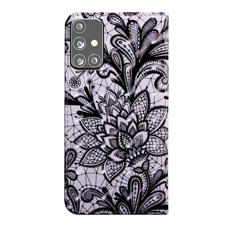Spot PU kožené peněženkové puzdro na mobil Samsung Galaxy M31s - krajkové kvety