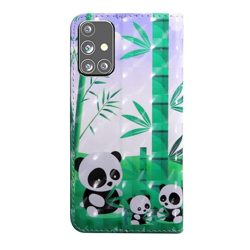 Spot PU kožené peněženkové puzdro na mobil Samsung Galaxy M31s - pandy a bambus