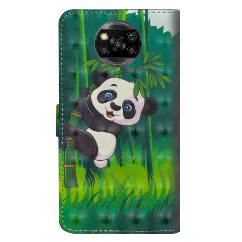 Print PU kožené peněženkové puzdro na mobil Xiaomi Poco X3/X3 Pro - panda na bambuse