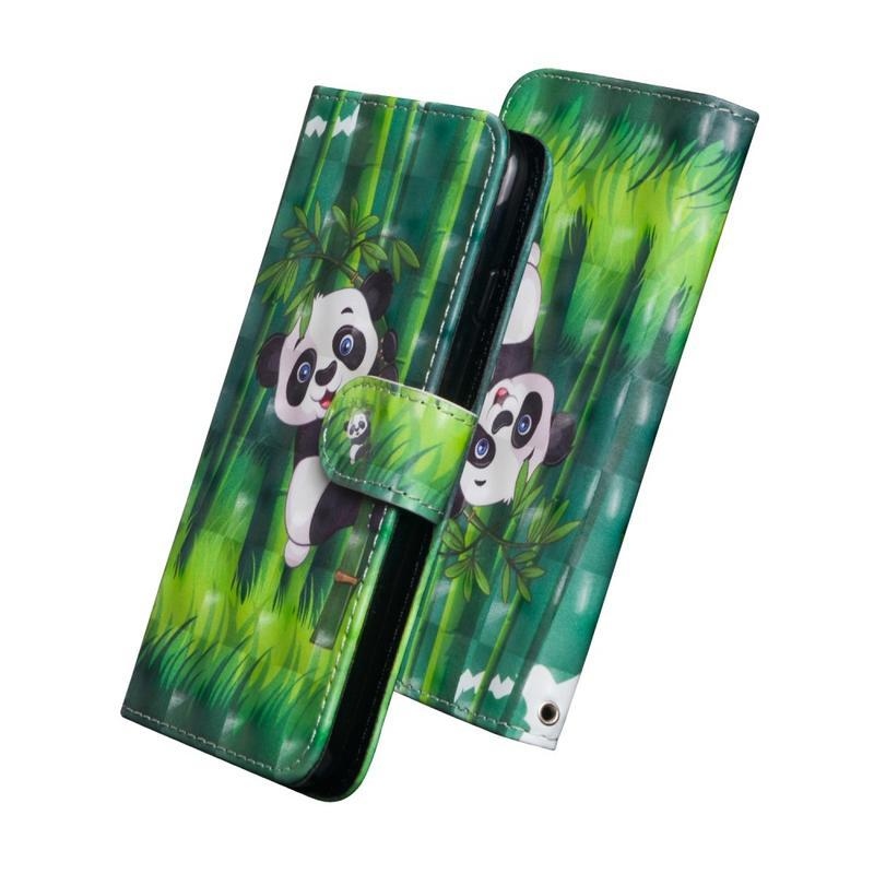 Print PU kožené peněženkové puzdro na mobil Xiaomi Poco X3/X3 Pro - panda na bambuse