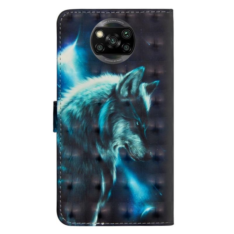 Print PU kožené peněženkové puzdro na mobil Xiaomi Poco X3/X3 Pro - vlk