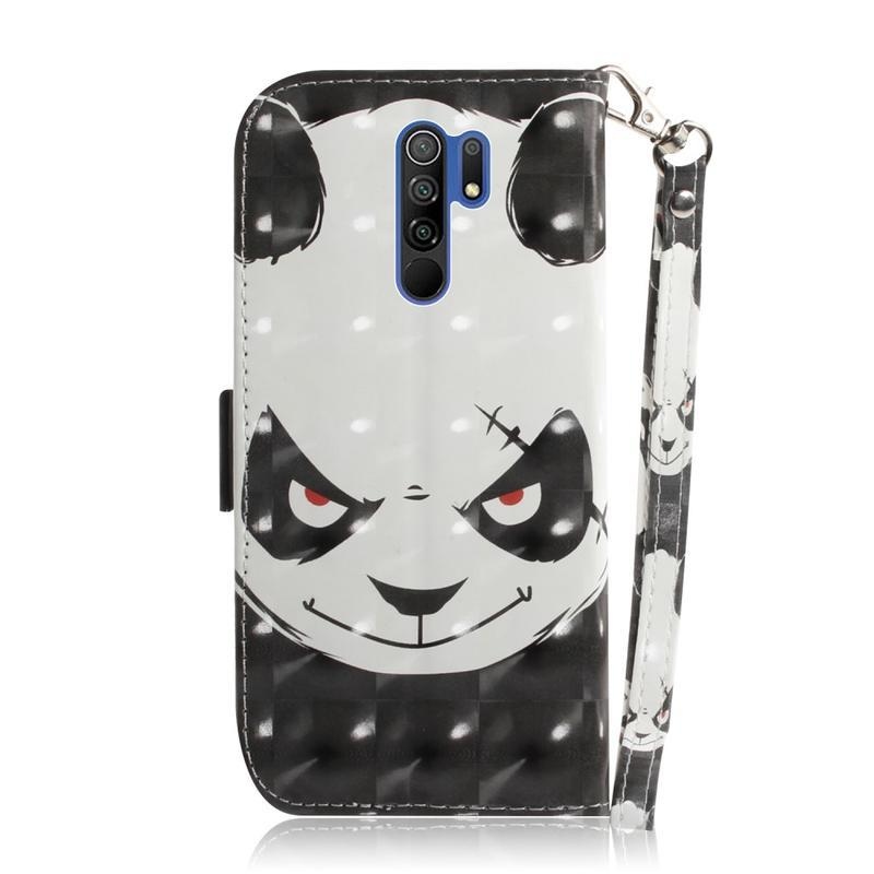 Spot PU kožené peněženkové puzdro na mobil Xiaomi Redmi 9 - naštvaná panda