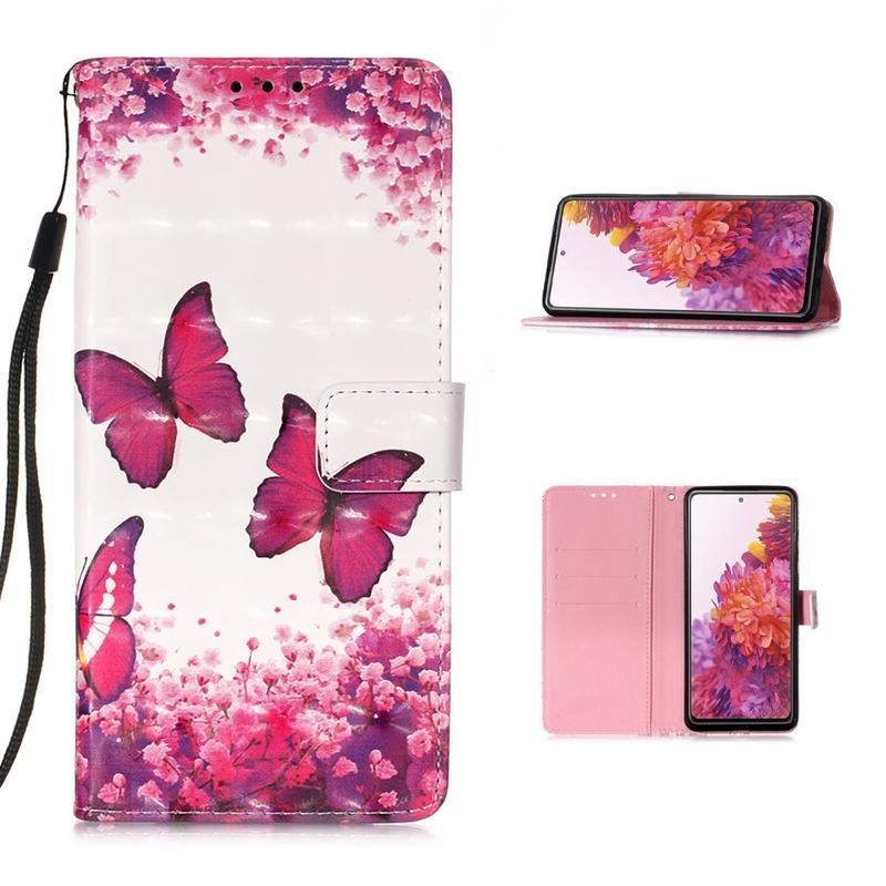 Spot PU kožené peněženkové púzdro pre mobil Samsung Galaxy S20 FE / S20 FE 5G - růžoví motýle