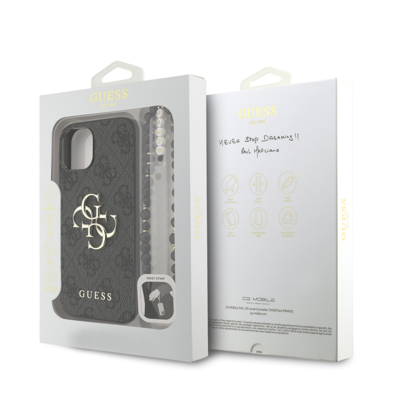Guess PU 4G Metal Logo Strap Zadný Kryt pre iPhone 15 Black