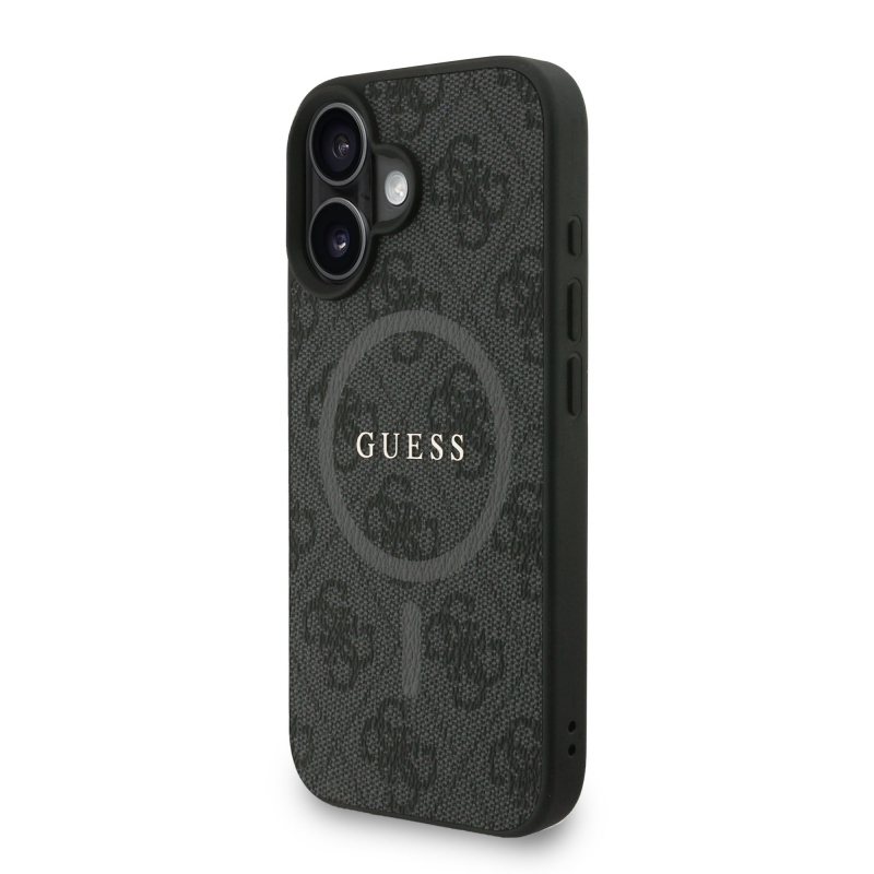 Guess PU Leather 4G Colored Ring Strap MagSafe Zadný Kryt pre iPhone 16 Black