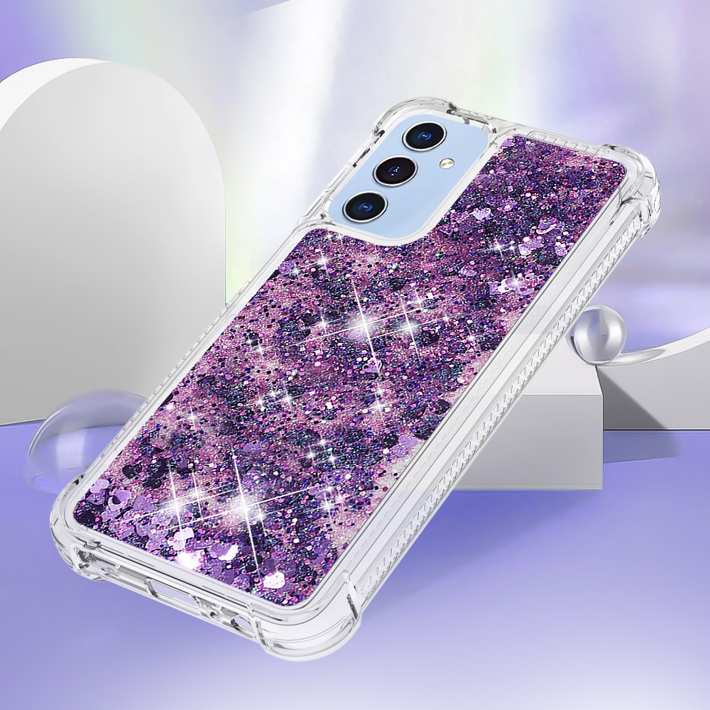 Glitter presýpacie gélový obal na Samsung Galaxy A17 5G - tmavofialový/srdiečka